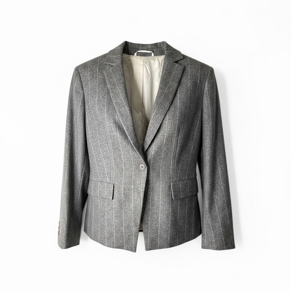Womens St. Emile Grey Pinstripe Blazer Virgin Wool Blend US Size 8